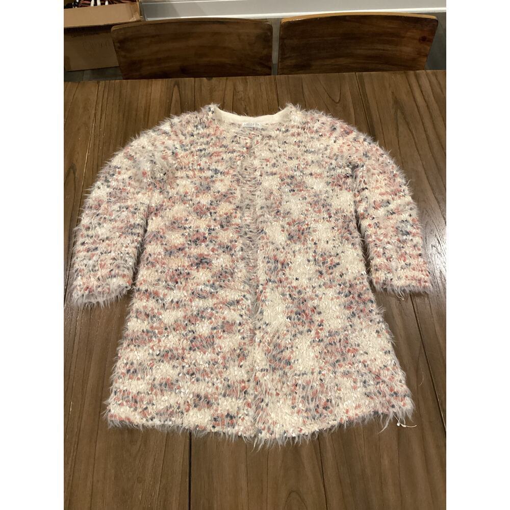 Solitaire by Ravi Khosla duster Cardigan Sweater Fuzzy Knit Multicolor retro M